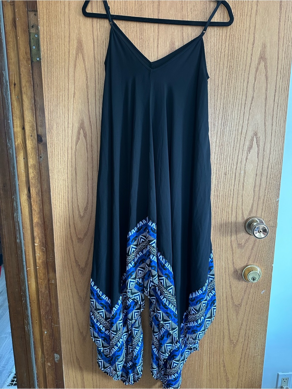 Express Black Maxi Dress with Blue Geometric Hem